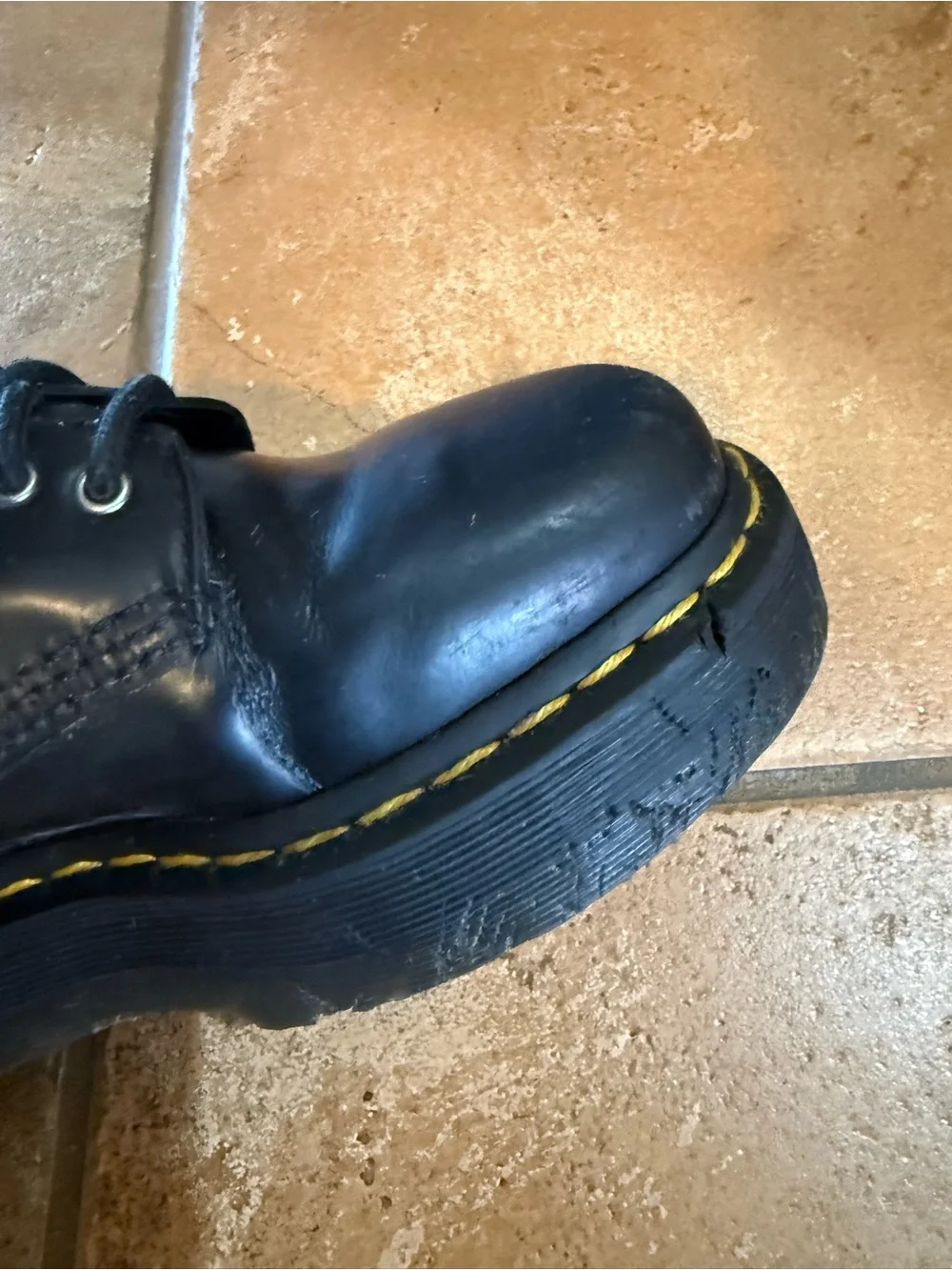 Dr. Martens Black Leather Lace-Up Shoes with Yellow Stitching